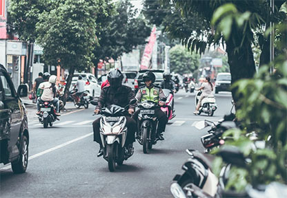 The police patrol the streets in the general traffic flow The police patrol the streets in the general traffic flow
